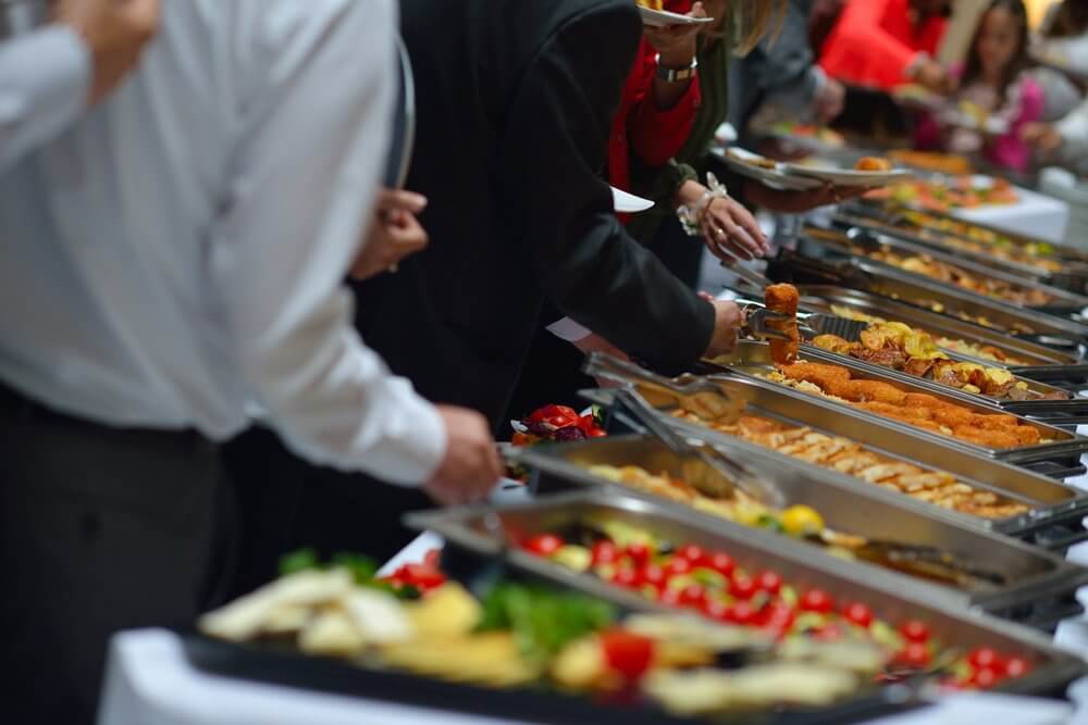 people group catering buffet food indoor in luxury restaurant with meat colorful fruits and vegetables-2